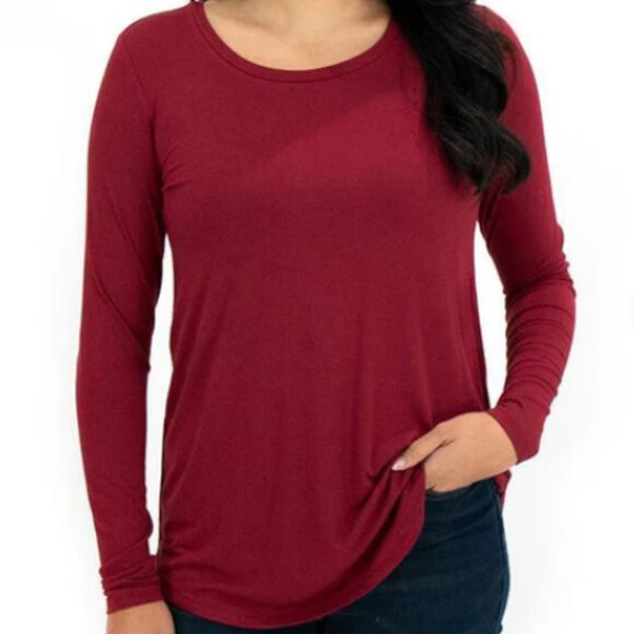 Old Navy Tops - Old Navy Blouse Womens Extra Small Burgundy Tunic Long Sleeve Crew Neck Relaxed